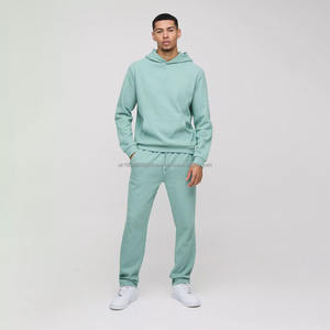 Survêtement en molleton de coton personnalisé 350GSM, poids lourd, pull-over, jogging, survêtement en molleton uni en coton pour homme - Product Image 1