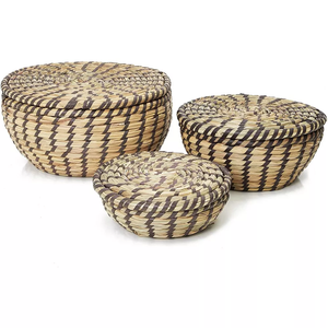 TienPhong Wholesale Decorative Seagrass <b>Storage</b> Baskets <b>for</b> Organizing, Round Woven Baskets in 3 Sizes with Lids, 3 Piece Set - Product Image 1