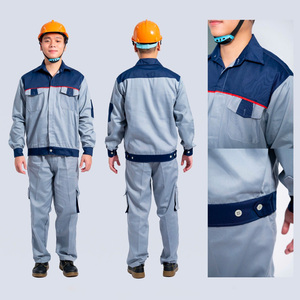 Bền Mens bảo hộ lao động áo khoác quần thiết lập đa-túi màu xám vàng 35cotton65poly pha trộn xây dựng đồng phục bán buôn fastship - Product Image 5