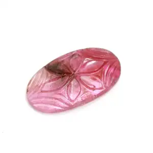 October Birthstone Pink Tourmaline Oval Shape Flower Design Healing Crystal Loose Gem for Jewelry Making Pink Tourmaline Stone