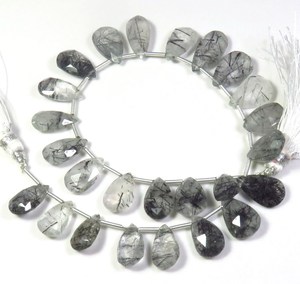 Natural Black Rutile <b>Needle</b> Quartz Pear Shape Gemstone <b>Beads</b> 9 Strand Faceted Briolette Gemstone 9 Inch Quartz Loose Gemstones - Product Image 5