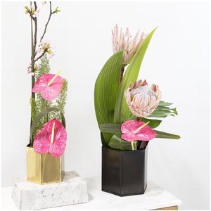 Golden New Hexagon Shape Flower Vase for Office Desk Elegant <b>Table</b> Top Cylinder Flower Pots Vase for Wedding Decorations - Product Image 1