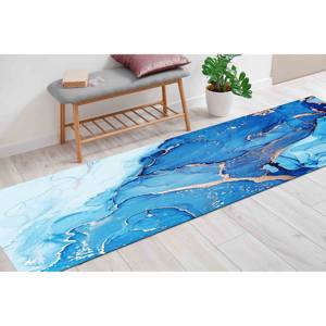 Tapis en laine patchwork traditionnel bleu, écologique, avec envers antidérapant en latex, à poils doux - Product Image 4