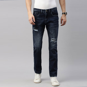 กางเกงยีนส์ขาตรงสำหรับผู้ชายกางเกงยีนส์ผ้าฝ้ายสีน้ำเงินขาดสำหรับผู้ชายกางเกงยีนส์สไตล์ใหม่ขายดี - Product Image 1