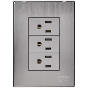 Presa Tripla, MXIOS-001, 1 Pezzo, Contatti x3, 125-250VAC, 15A, 50/60Hz, Argento, Acciaio Inox/PC. - Product Image 1