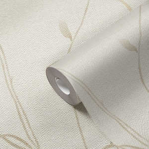 ทำในเยอรมนี-ม้วนวอลล์เปเปอร์ใบ tendril สีเบจครีมสีน้ำตาล-ไม่ทอ-วอลล์เปเปอร์ดอกไม้สำหรับผนัง-10,05x0,53เมตร - Product Image 3