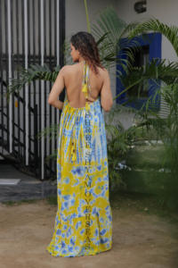 Verano tendencia mujeres rayón Tie Dye cuello Halter vestido largo sin mangas para verano y Resort fiesta desgaste vestido de mujer - Product Image 2