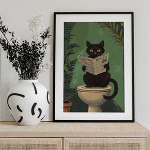 Gato Leyendo un Periódico en el Inodoro con Base de Lona, Diseño Impreso Digital - Product Image 2