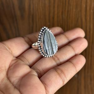 High Quality Natural Pear shape <b>Black</b> Tourmaline Silver Plated <b>Rings</b> Wholesale Brass Gemstone Fashion <b>Ring</b> Waterproof Jewelry - Product Image 4