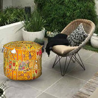 Housses de poufs et ottomanes rétractables en coton recyclé, patchwork traditionnel indien fait main, bambou et rotin, thème de Noël