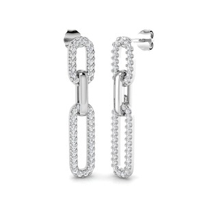 Boucles d'oreilles en forme de trombone, taille ronde, 0,80 ct, cultivées en laboratoire, en platine, cadeau d'anniversaire de mariage - Product Image 1