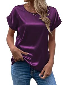 Camiseta Casual Holgada de Manga Corta con Cuello en V de Satén para Mujer, Talla Grande, Estilo Urbano, Primavera-Verano - Product Image 3