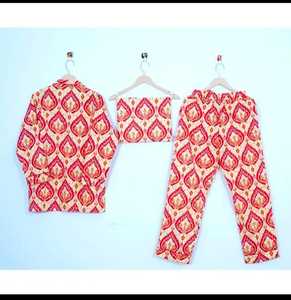 Pijama bohemio para mujer, conjuntos de algodón, transpirable, suave, 100% de algodón, estampado Ikat, temporada de verano, pana, solo Decoración - Product Image 5