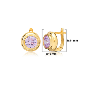 Boucles d'oreilles rondes en améthyste et en oxyde de zirconium, fabrication artisanale turque, vente en gros, bijoux en argent sterling 925 - Product Image 2