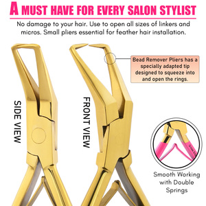 Best Hair Extension Tools 70's Bead <b>Crimped</b> & Tape Extension Remover Pliers Pink Microbead Hair Tool Professional Salon Grade - Product Image 3