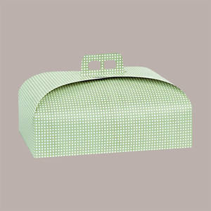 Fournitures pour les fêtes de Pâques, boîte à colombes en papier vert avec poignée, style classique, petits carrés graphiques, 335x235 H90mm, 10 pièces - Product Image 1