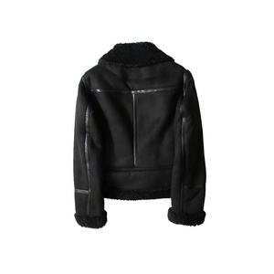 New Arrival Custom Black Shearling Motorcycle <b>Jacket</b> With Fur Trim Zipper Closure Short Winter Biker Style Women <b>Leather</b> <b>Jacket</b> - Product Image 2