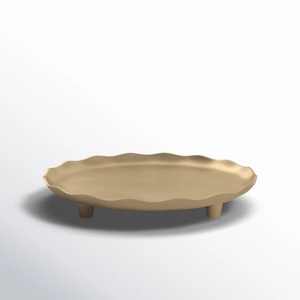 Plateau de service de forme ronde vintage Offre Spéciale moderne de style premium avec pied en métal doré fini pour la maison et la décoration de table - Product Image 1