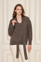 Conjunto de suéter y bufanda de punto oversize con cuello en V para mujer – Elegante y casual, mezcla de lana, ajuste holgado, conjunto de dos piezas para invierno