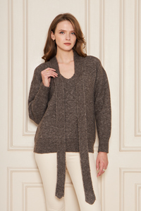 Conjunto de suéter y bufanda de punto oversize con cuello en V para mujer – Elegante y casual, mezcla de lana, ajuste holgado, conjunto de dos piezas para invierno - Product Image 5