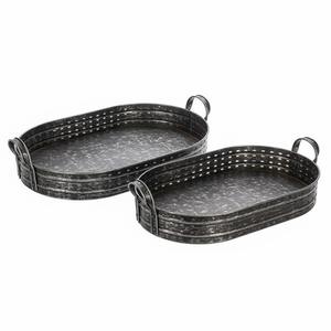 Bandeja de Servicio Negra Galvanizada de Diseño Elegante con Asas, Forma Ovalada, Bandejas de Servicio de Alimentos para Restaurante y Casa de Campo - Product Image 3