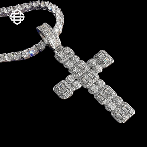 สร้อยคอจี้ไม้กางเขนสำหรับผู้ชายต่างหูชุบเงินประดับเพชร CZ สไตล์ฮิปฮอปเครื่องประดับแฟชั่นเส้นใหญ่เครื่องประดับโซ่สไตล์คิวบา - Product Image 1