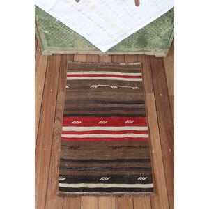 Petit tapis vintage 1,7 x 2,8 pieds, tapis turc, tapis Kilim marron à motifs géométriques - Product Image 1