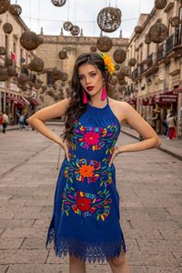 Vestidos de mujer con hombros descubiertos y estampado de flores populares mexicanas a la moda, vestidos informales de talla grande florales de México al por mayor de fábrica - Product Image 5