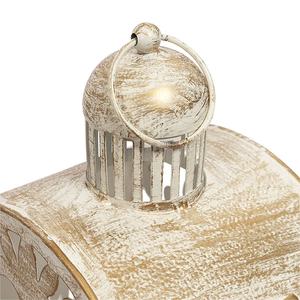 Vintage Distressed White <b>Lantern</b> <b>Candle</b> <b>Holder</b> with Ornate Cutout Design Rustic Decorative Accent for Home Garden Decoration - Product Image 3
