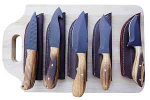Ensemble de couteaux de chef en acier au carbone forgé à la main, 5 pièces, couteau de cuisine professionnel, manche en bois, étui en cuir, cuisine - Product Image 4