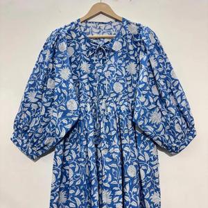 Vestido de algodón con estampado de bloques azules de alta calidad, túnicas largas, Top para fiesta diaria o regalo de damas de honor - Product Image 4