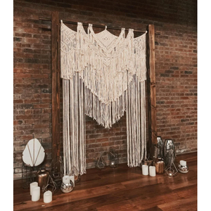 Cortina de Macramé Grande Hecha a Mano, Tapiz de Pared de Algodón Bohemio con Patrón Enmarcado para Fondo de Arco de Boda, Decoración de Restaurante - Product Image 1