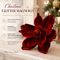 Fleurs de magnolia scintillantes de Noël, décorations artificielles pour sapin de Noël, taille moyenne 9-12 pouces, finition poudre dorée, style européen et américain