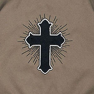 Veste universitaire décontractée à la mode avec bouton patch personnalisé croisé imprimé graffiti style marron veste de baseball à manches en cuir pour hommes - Product Image 5