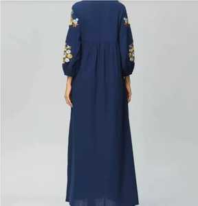 2022 dernière robe mexicaine pour les femmes décontracté col rond manches 3/4 brodé à la main motif solide Style doux robe de soirée - Product Image 5