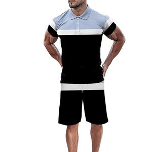 Ensemble 2 pièces en coton avec logo personnalisé pour hommes, t-shirt imprimé en forme de boîte courte et ensemble short streetwear tricoté - Product Image 4