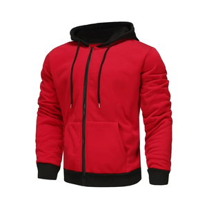 Haut polaire à manches longues et à capuche zippée de qualité supérieure pour homme avec design uni Haut à capuche zippé d'hiver noir/rouge - Product Image 1