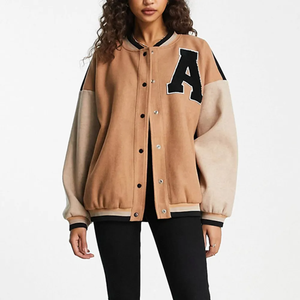 Women's Varsity <b>Jacket</b> Cow <b>Suede</b> Letter A Patchwork Full Sleeve Autumn Fashion Coat - Product Image 1