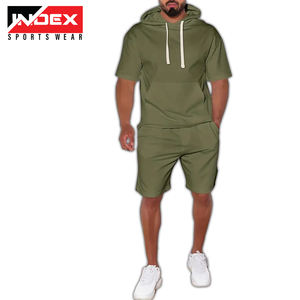 Venta al por mayor de chándal personalizados en blanco Unisex Jogging Wear de dos piezas Sudadera con capucha Pantalones cortos Conjunto de chándal para hombre con logotipos personalizados - Product Image 3