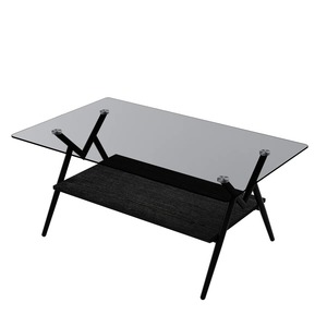 Mesa de Centro Moderna Rectangular de Dos Niveles con Tapa de Vidrio Templado y Estructura de Metal Negro para Muebles de Sala - Product Image 2