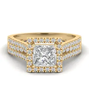 Prachtige 10K Geel Goud Bruiloft Sieraden Super Wit 1.78 Ct Prinses Gesneden Moissanite Diamant Verloving Eternity Band Ringen