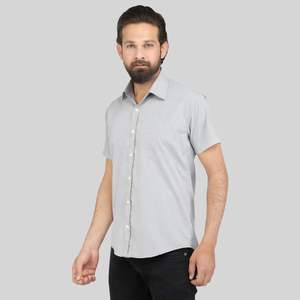 Chemise décontractée pour homme 100% coton à manches courtes rayée, col rabattu, fermeture à boutonnage simple, tissu popeline respirant, été, ODM - Product Image 1