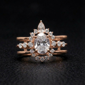 Bague solitaire en or blanc 14 carats avec diamant de laboratoire de taille ovale et ronde pour femmes, bijoux en diamant fin, clarté VS - Product Image 6