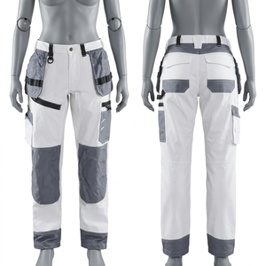 Women Utility Work Pant 290 GSM Cotton Twill <b>White</b> Grey Contrast Panel Custom Logo Printed Trousers <b>Cargo</b> Work Pant - Product Image 1