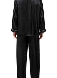 Pyjama en satin de soie pour hommes, vêtements de détente à manches longues, vêtements de nuit deux pièces, ensemble de pyjama boutonné - Product Image 2