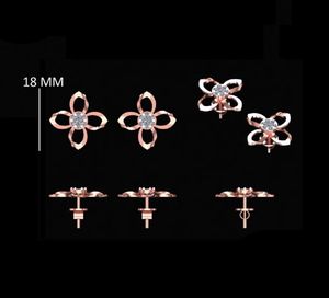 Boucles d'oreilles clous élégantes et luxueuses en forme de fleur, serties de diamants taille brillant pour femmes, or rose 14 carats, style mignon, options or blanc/jaune - Product Image 1