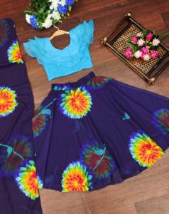 Shoryam Fashion Girls Lehenga Choli ethnique bleu entièrement cousu, Choli à volants superposés, Jupe en organza fleuri, Vêtement de fête pour enfants - Product Image 1