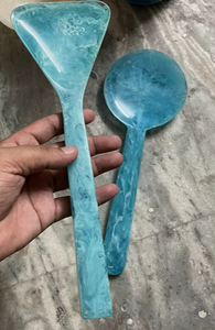 Juego de servidor de ensalada de resina hecho a mano de Color personalizado, mesa de utensilios de cocina, herramientas decorativas para servir resina, juego de cuchara Manual para ensalada, artículos para el hogar - Product Image 5