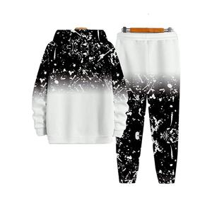 Sweat-shirt à capuche et pantalon de jogging assorti pour homme, imprimé dégradé noir et blanc effet éclaboussures de peinture, vente en gros OEM ODM - Product Image 1