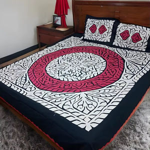 Juego de sábanas de algodón Floral en relieve hecho a mano moderno 600TC bordado paquistaní ecológico ropa de cama de boda - Product Image 4